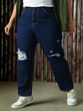 High Star Plus Size Women Comfort High-Rise Mildly Distressed Jeans