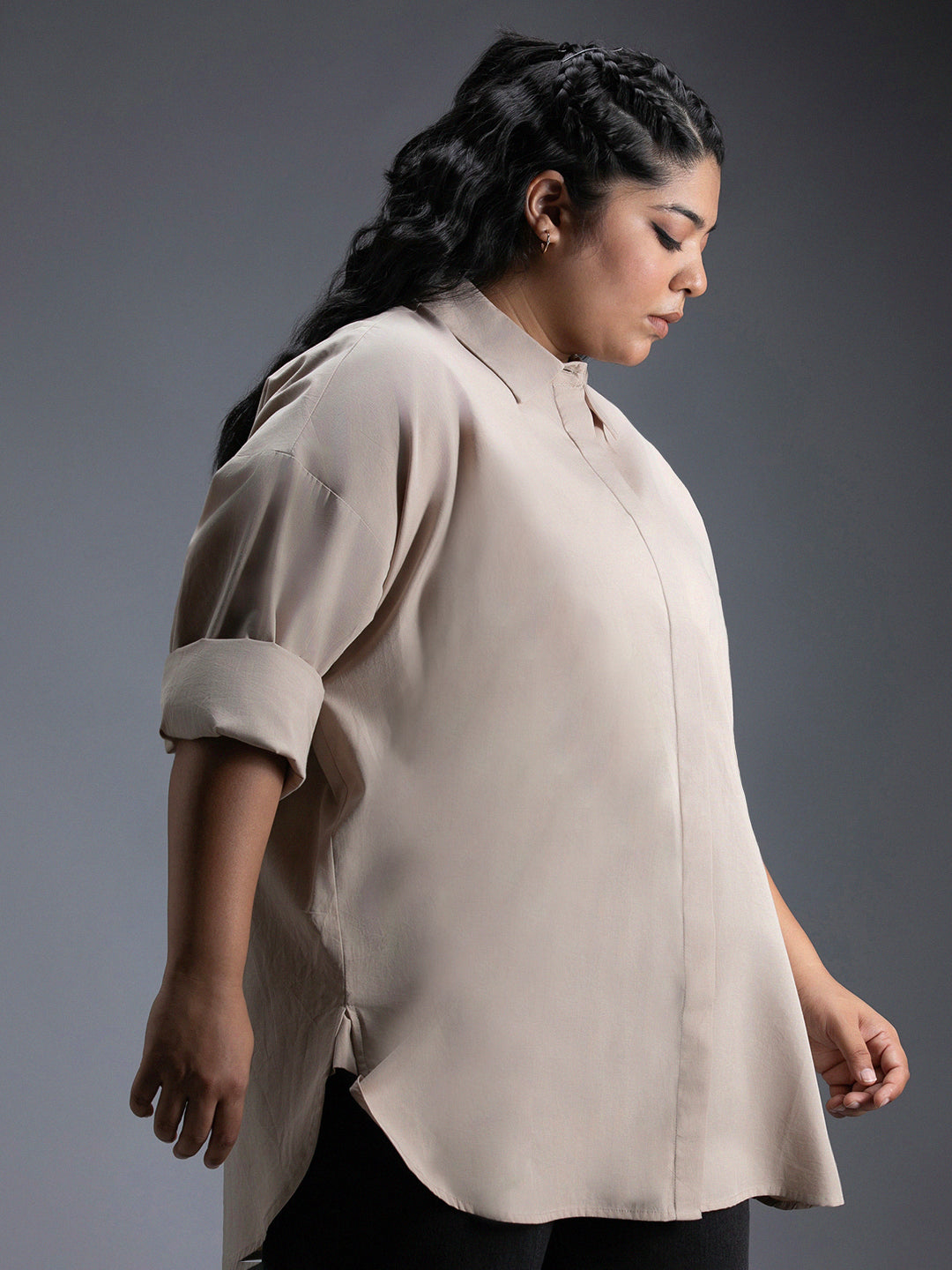 Plus Size Classic Spread Collar Curved Cotton Oversized Casual Shirt