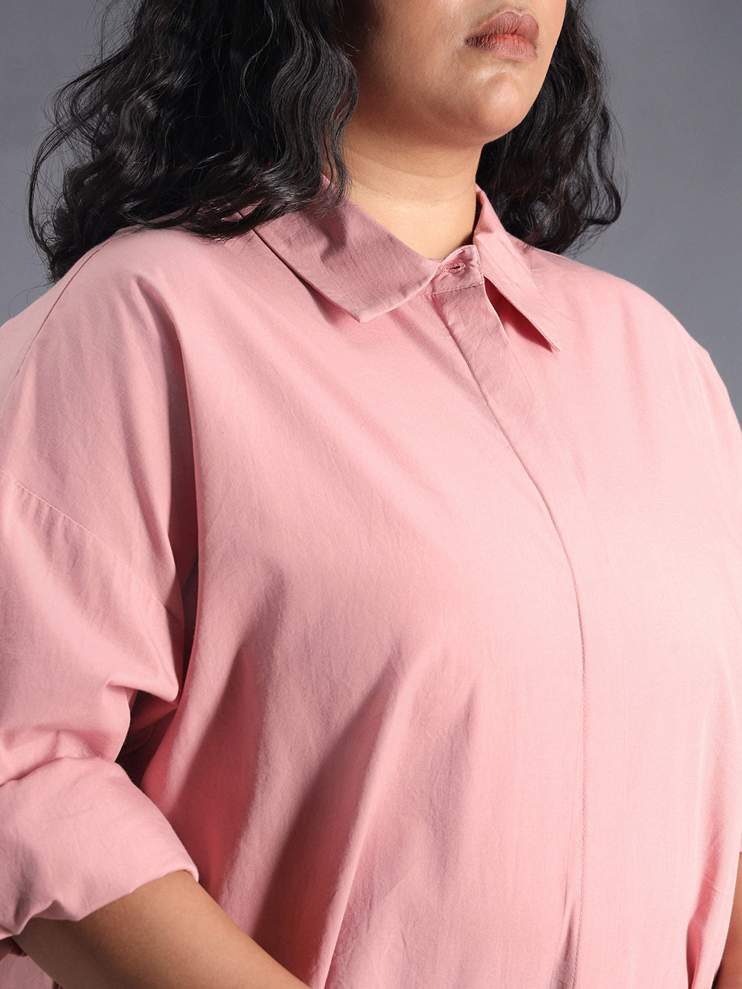 Plus Size Classic Spread Collar Curved Cotton Oversized Casual Shirt