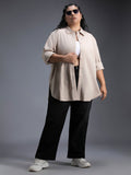 Plus Size Classic Spread Collar Curved Cotton Oversized Casual Shirt