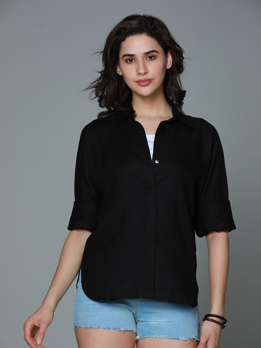 Classic boxy Spread Collar Long Sleeves Casual Shirt