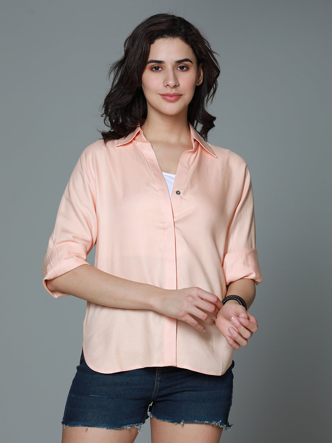 Classic boxy Spread Collar Long Sleeves Casual Shirt