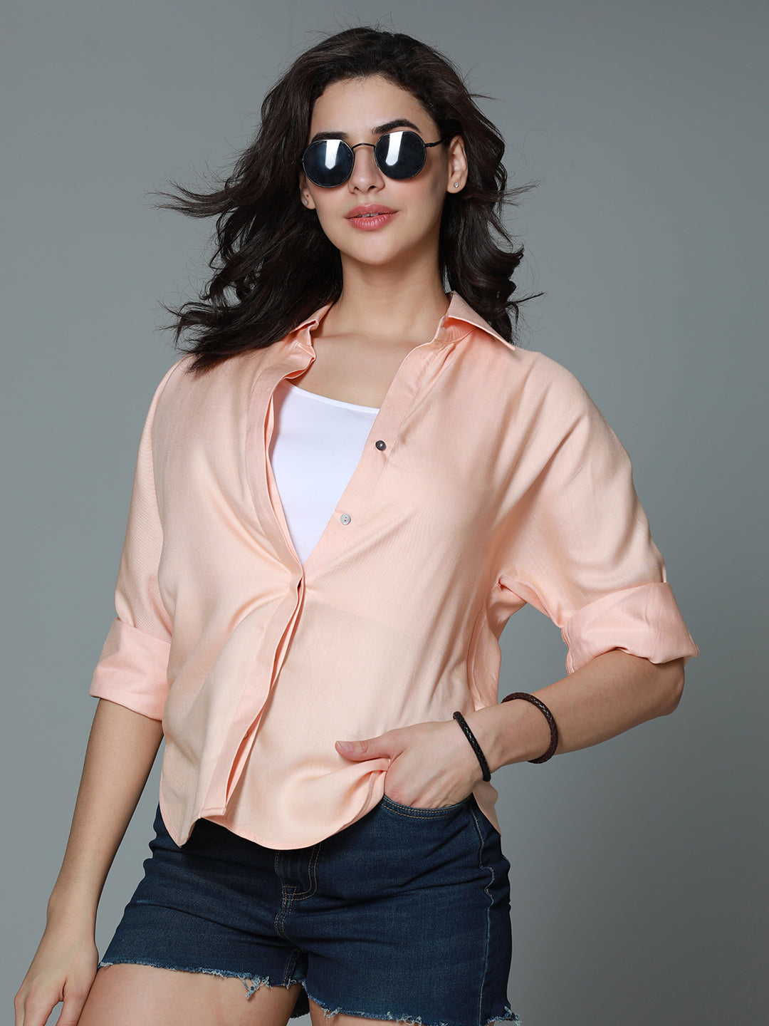 Classic boxy Spread Collar Long Sleeves Casual Shirt