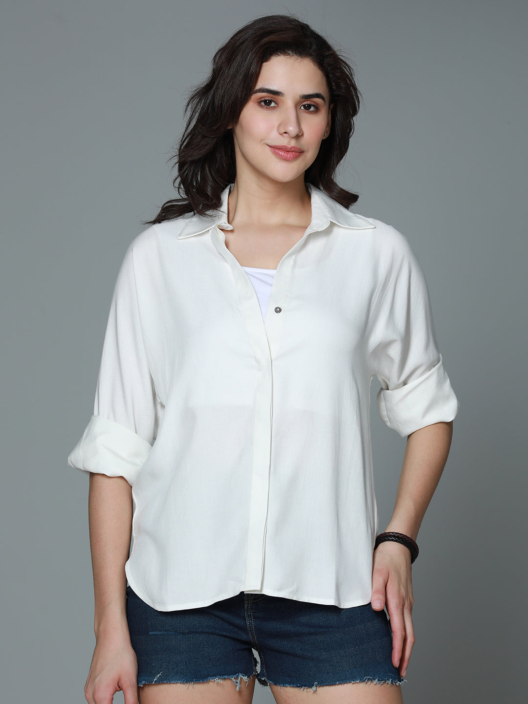 Classic boxy Spread Collar Long Sleeves Casual Shirt