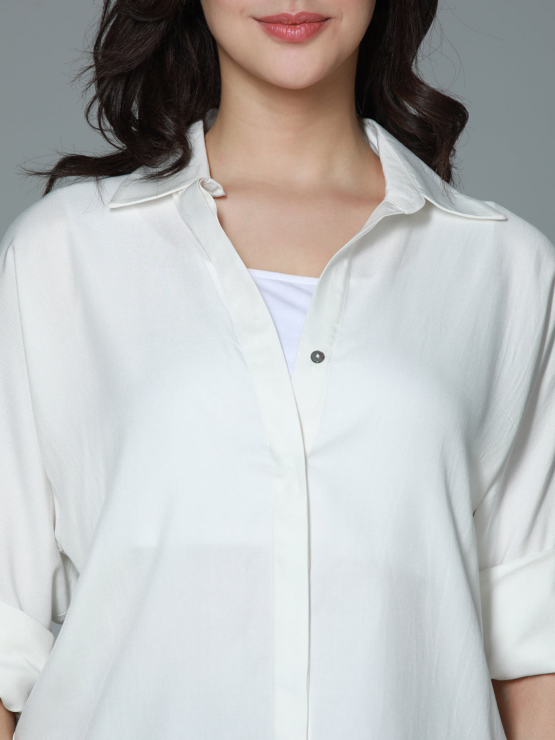 Classic boxy Spread Collar Long Sleeves Casual Shirt