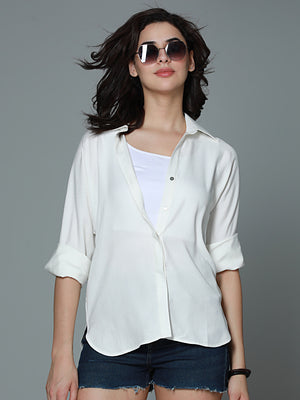 Classic boxy Spread Collar Long Sleeves Casual Shirt