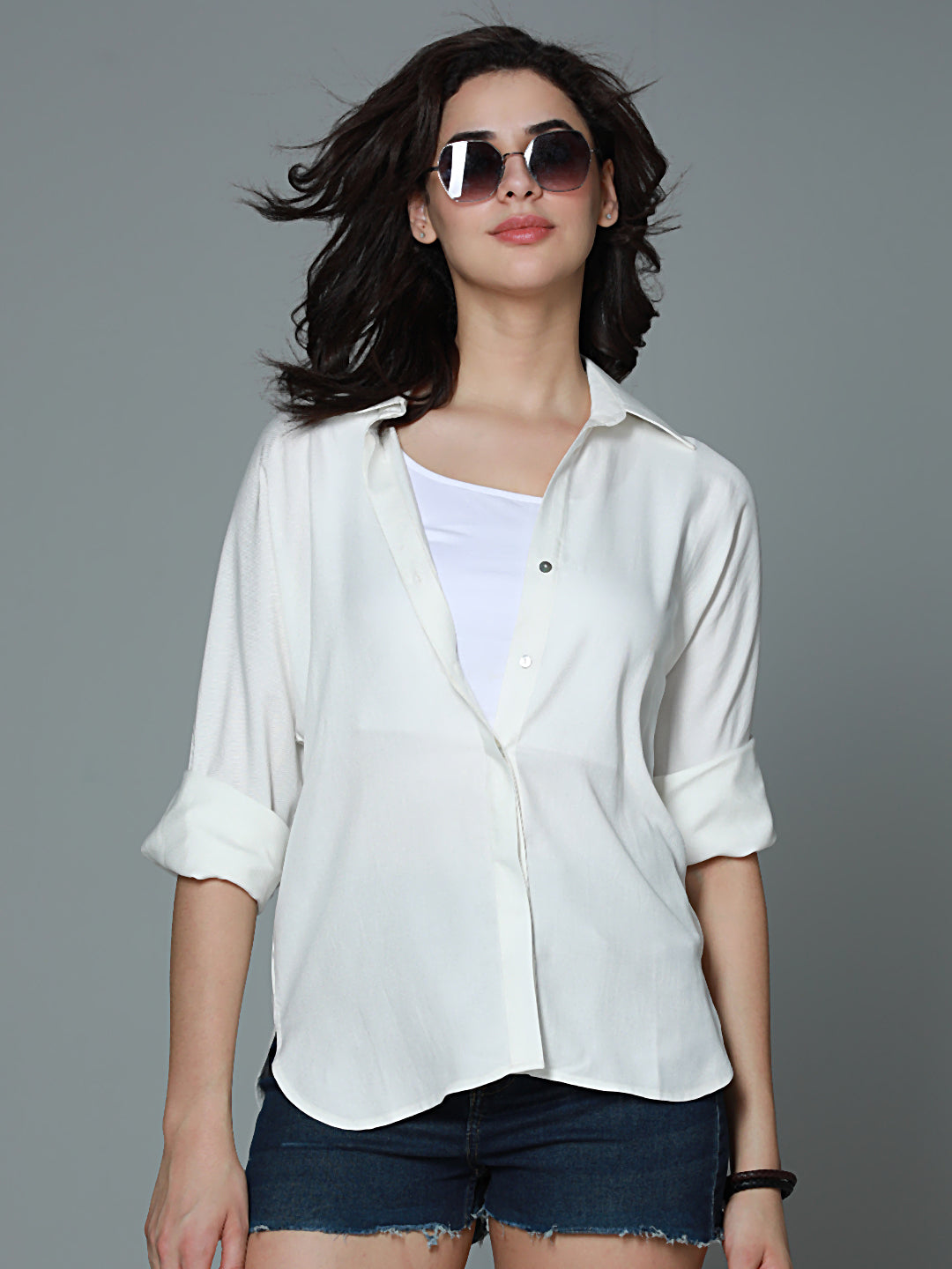 Classic boxy Spread Collar Long Sleeves Casual Shirt