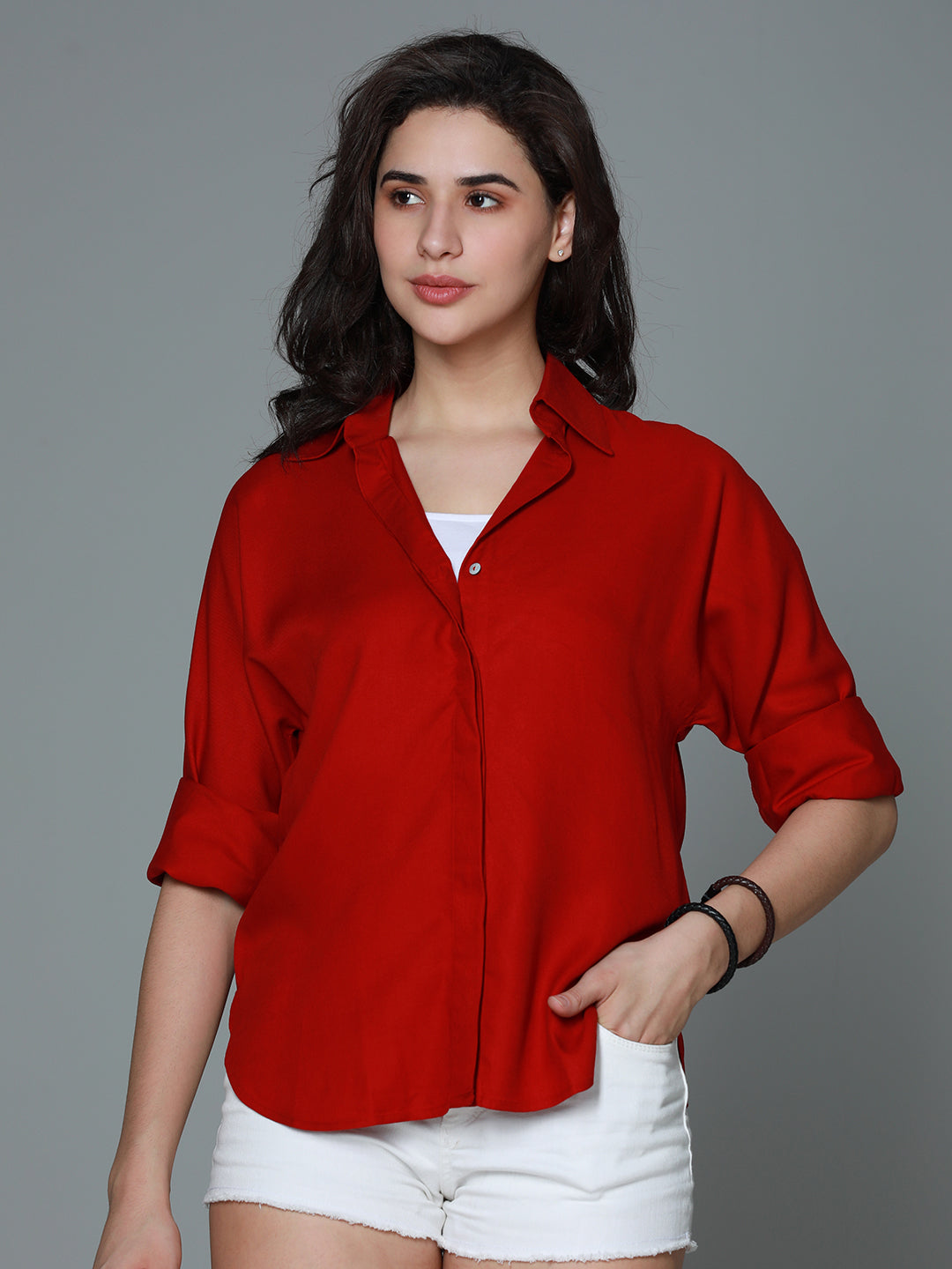 Classic boxy Spread Collar Long Sleeves Casual Shirt