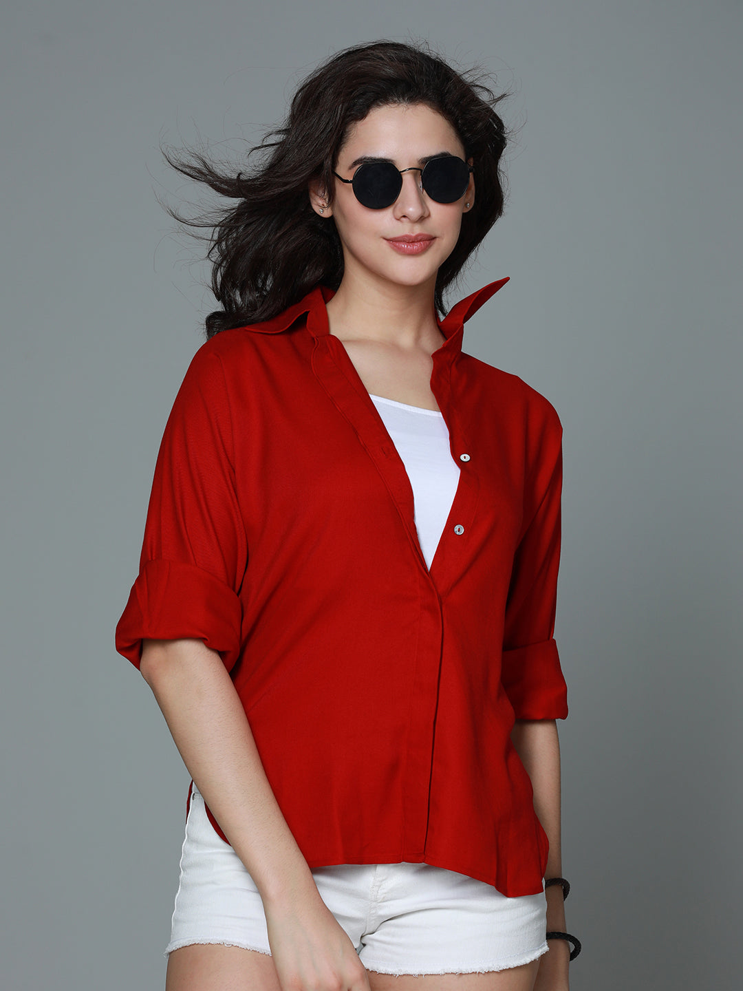 Classic boxy Spread Collar Long Sleeves Casual Shirt