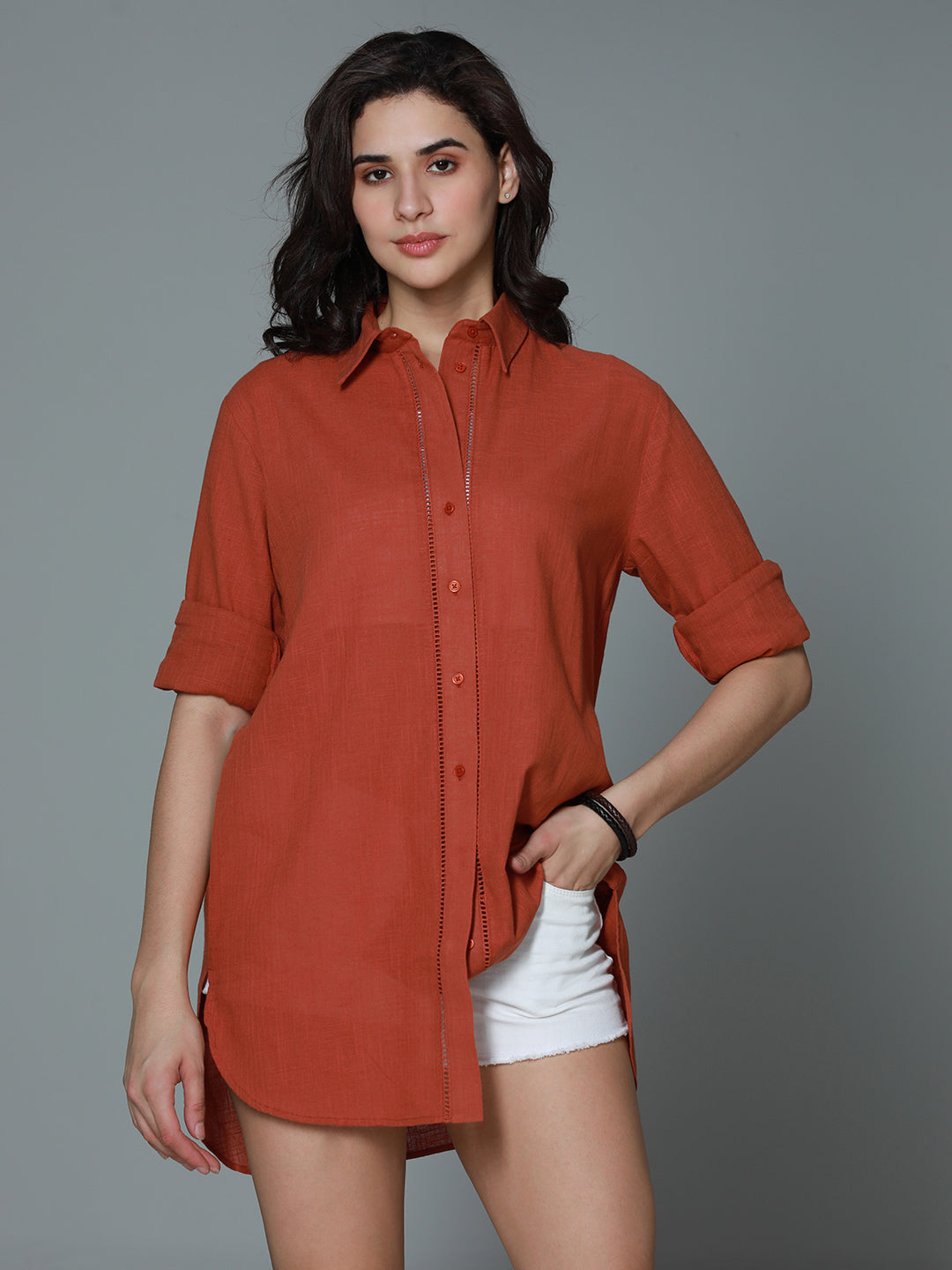 Classic Oversized Spread Collar Long Sleeves Casual Shirt