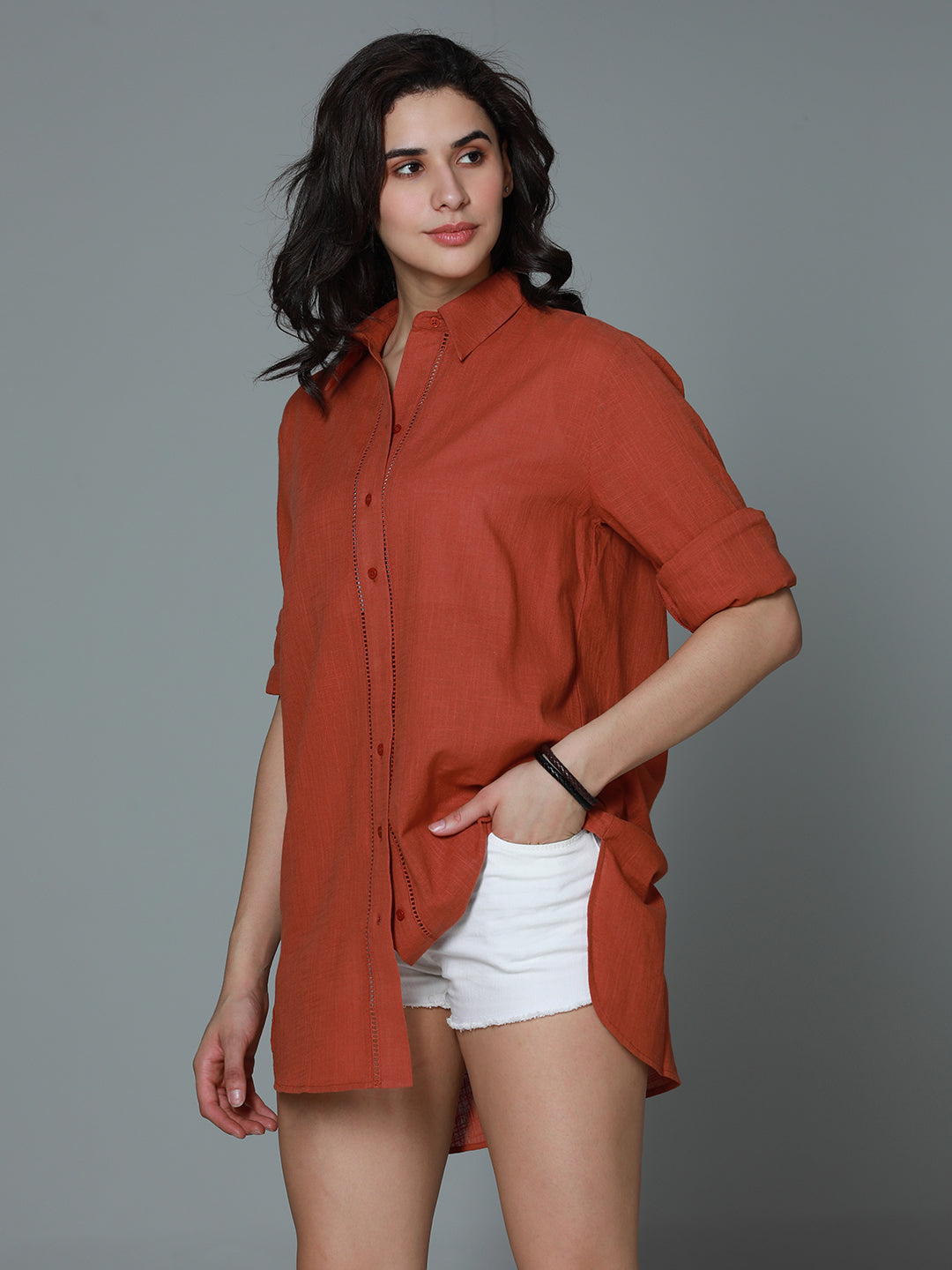 Classic Oversized Spread Collar Long Sleeves Casual Shirt