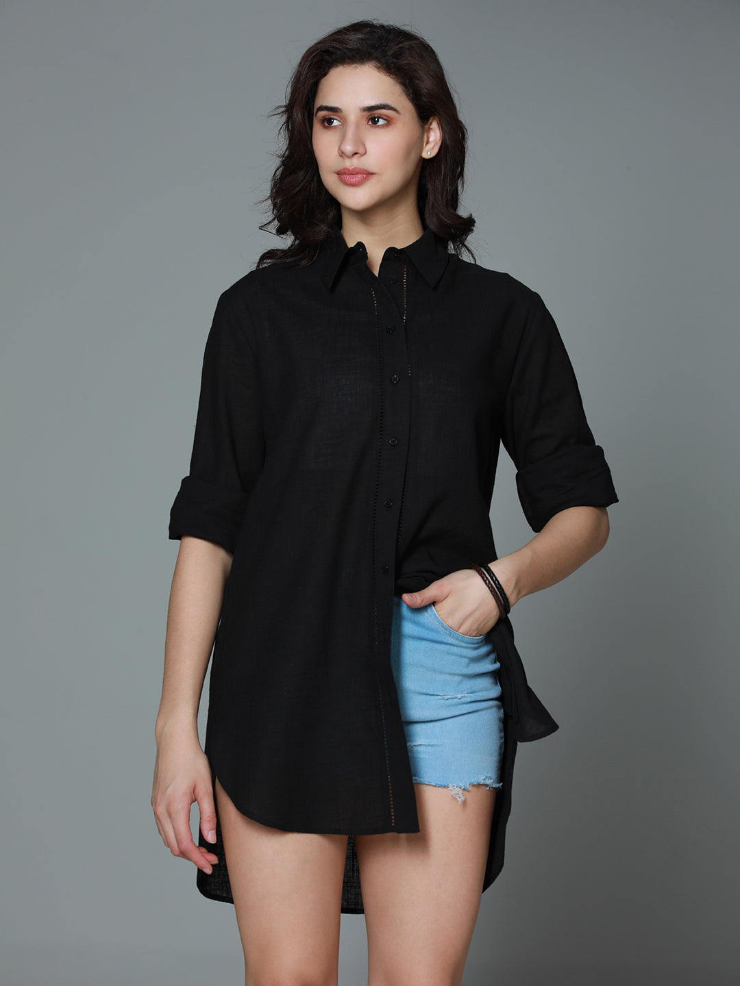 Classic Oversized Spread Collar Long Sleeves Casual Shirt