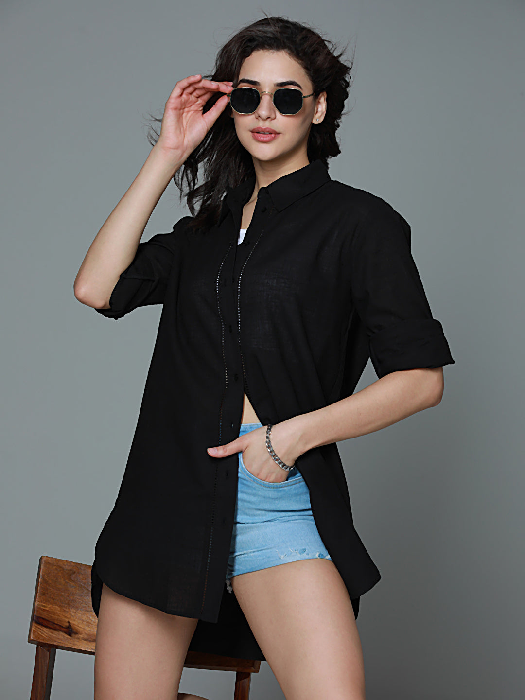 Classic Oversized Spread Collar Long Sleeves Casual Shirt