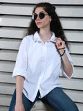 Classic Spread Collar Embellished Cotton Oversized Casual Shirt