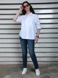 Classic Spread Collar Embellished Cotton Oversized Casual Shirt