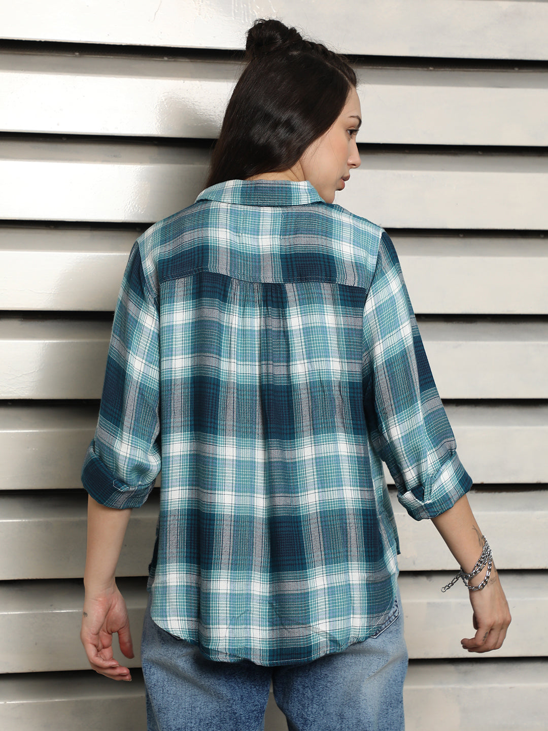 Classic Button-Down Collar Checked Cotton Casual Shirt