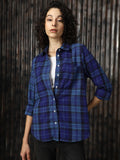 High Star Women Relaxed Tartan Checks Opaque Checked Casual Shirt