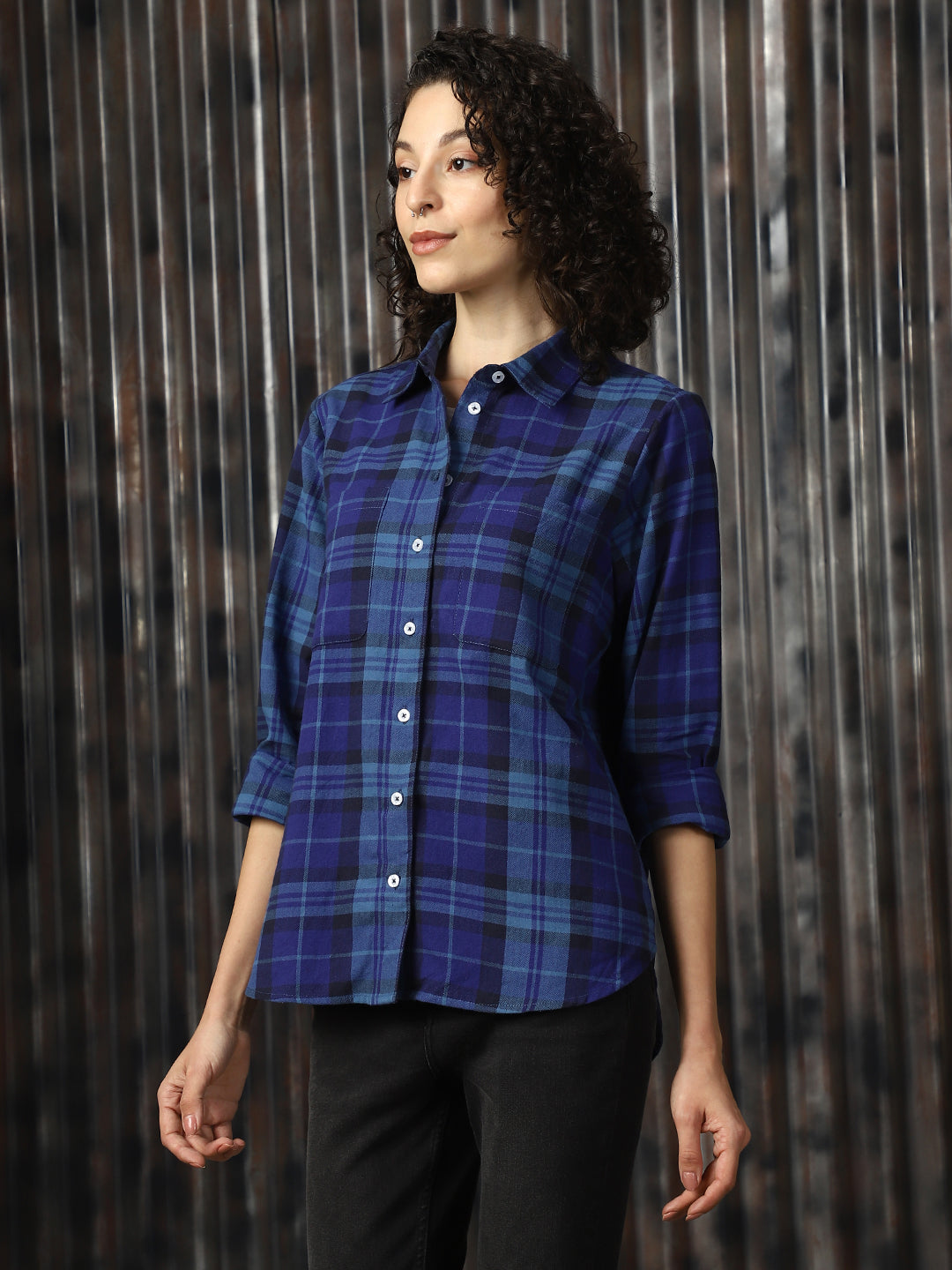 High Star Women Relaxed Tartan Checks Opaque Checked Casual Shirt