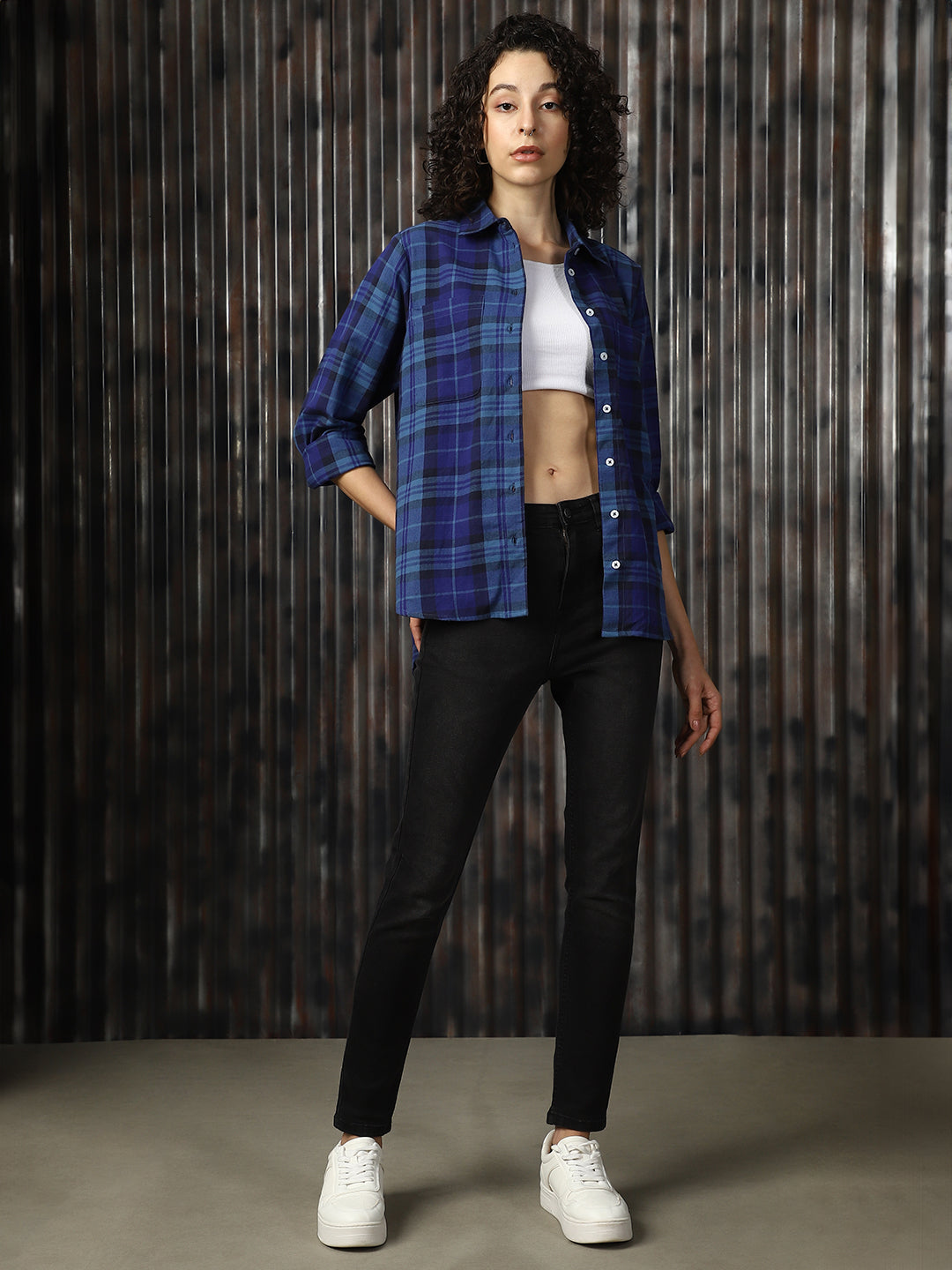 High Star Women Relaxed Tartan Checks Opaque Checked Casual Shirt