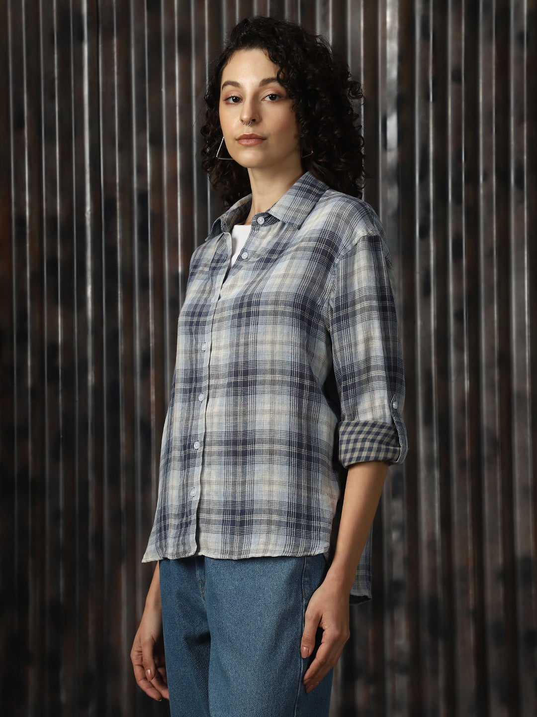 High Star Women Relaxed Tartan Checks Opaque Checked Casual Shirt