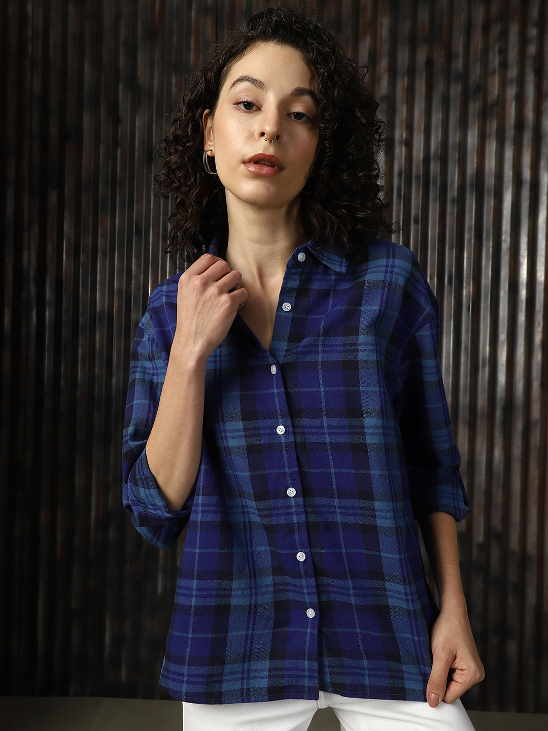 High Star Women Relaxed Tartan Checks Opaque Checked Casual Shirt