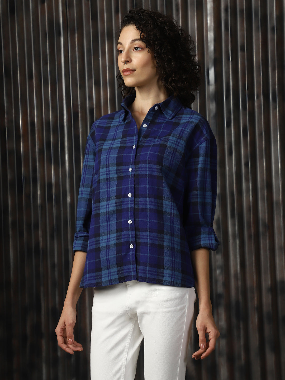 High Star Women Relaxed Tartan Checks Opaque Checked Casual Shirt