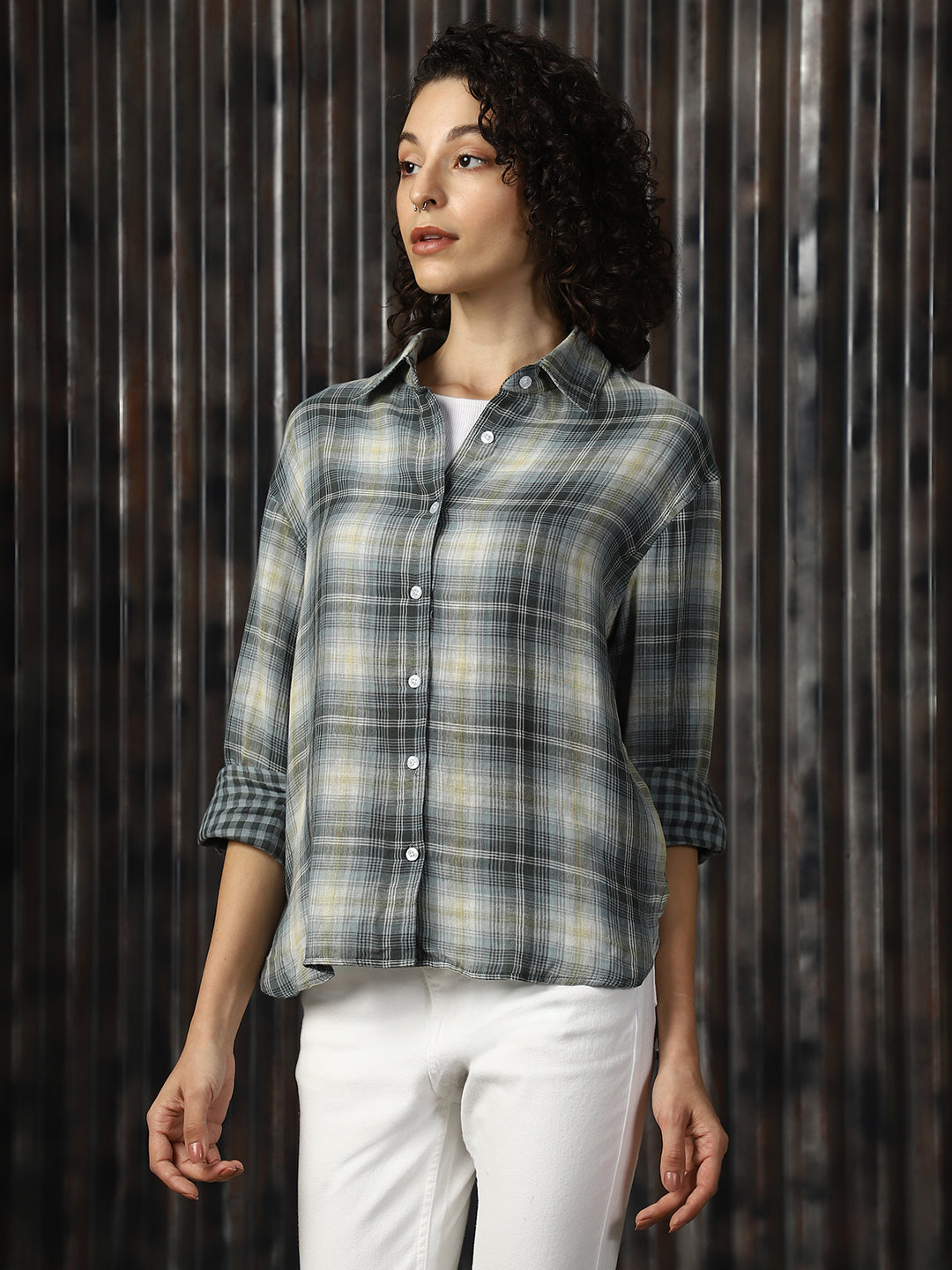 High Star Women Relaxed Tartan Checks Opaque Checked Casual Shirt