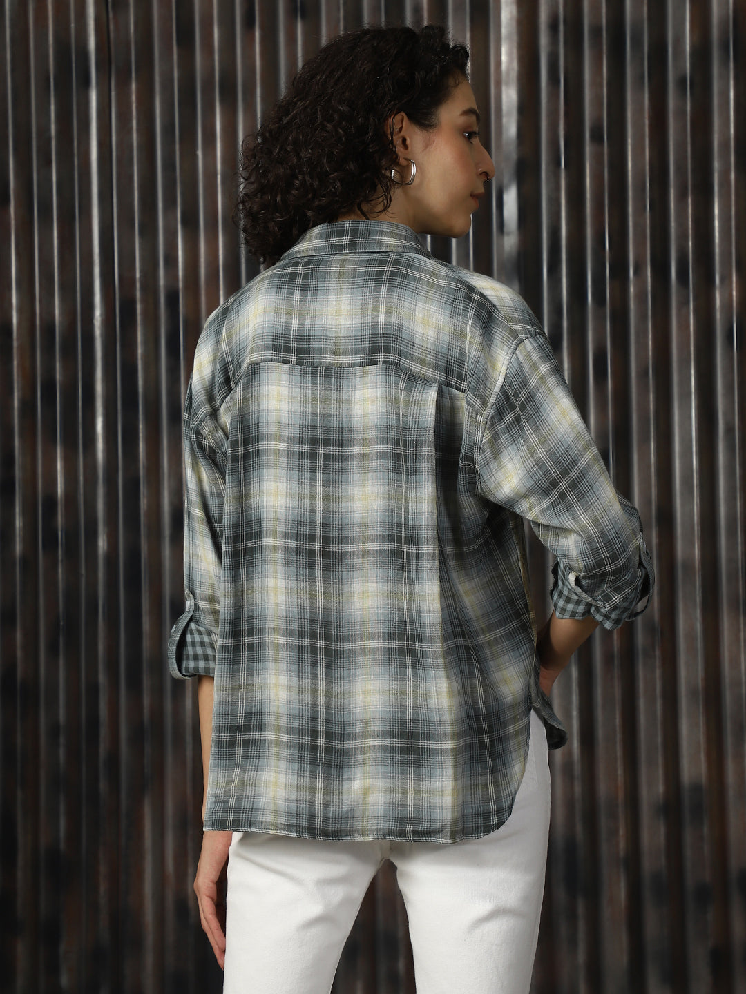 High Star Women Relaxed Tartan Checks Opaque Checked Casual Shirt