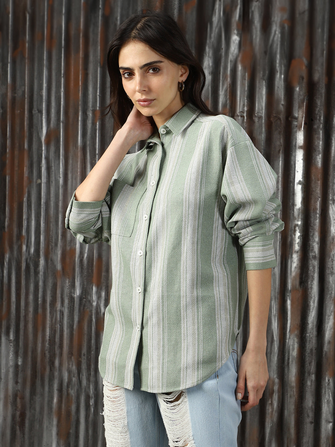 Women Strip Oversized Fit Shirts