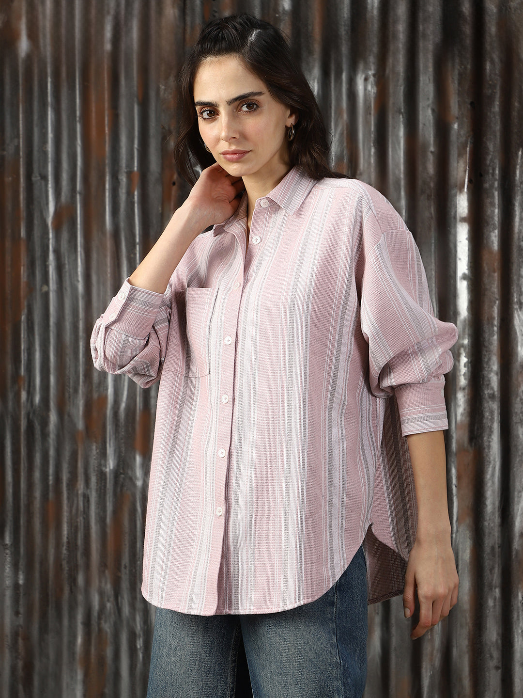 Women Strip Oversized Fit Shirts