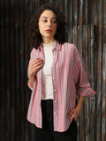 High Star Women Relaxed Opaque Striped Casual Shirt