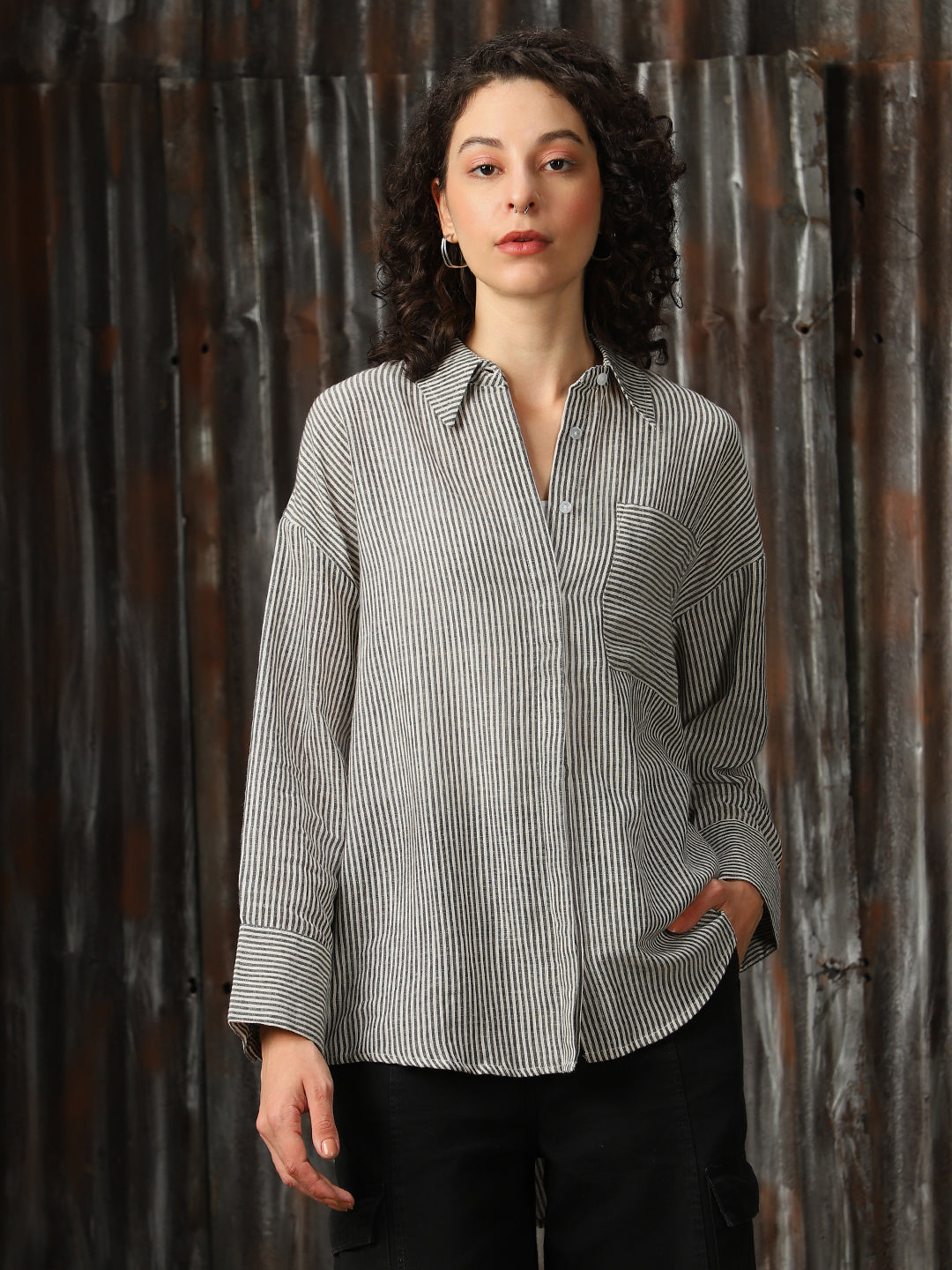 High Star Women Relaxed Opaque Casual Shirt