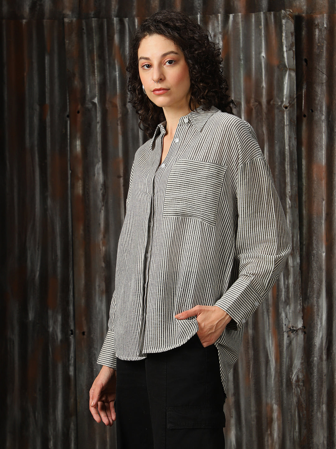 High Star Women Relaxed Opaque Casual Shirt