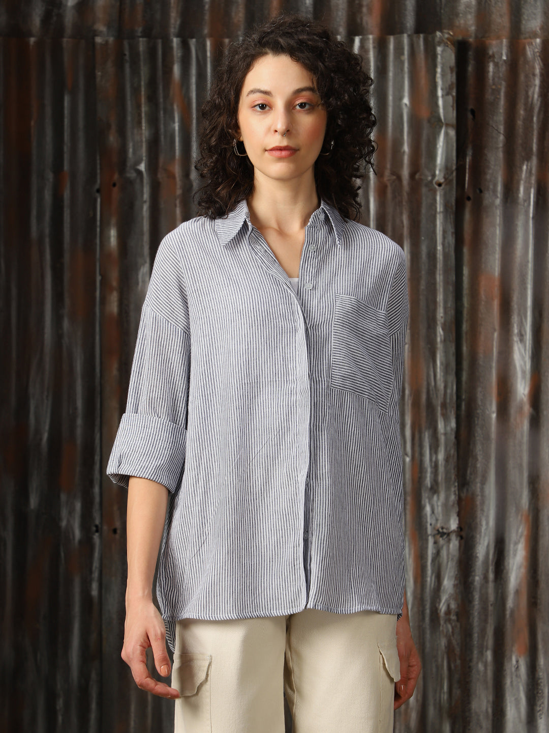 High Star Women Relaxed Opaque Casual Shirt