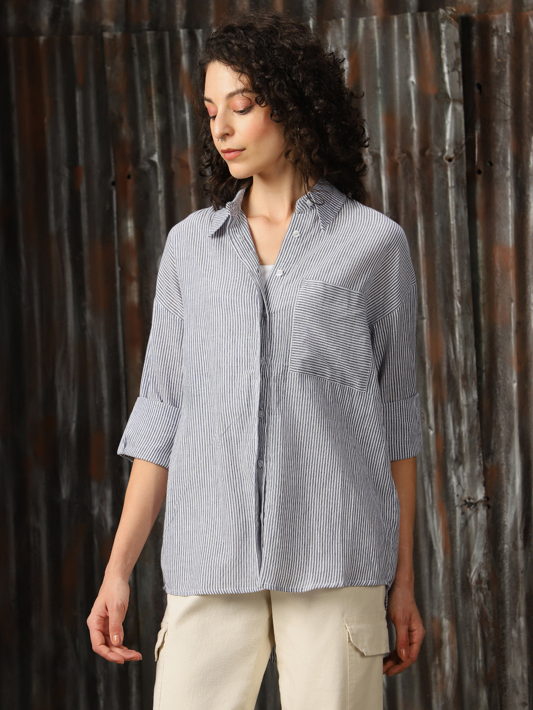 High Star Women Relaxed Opaque Casual Shirt