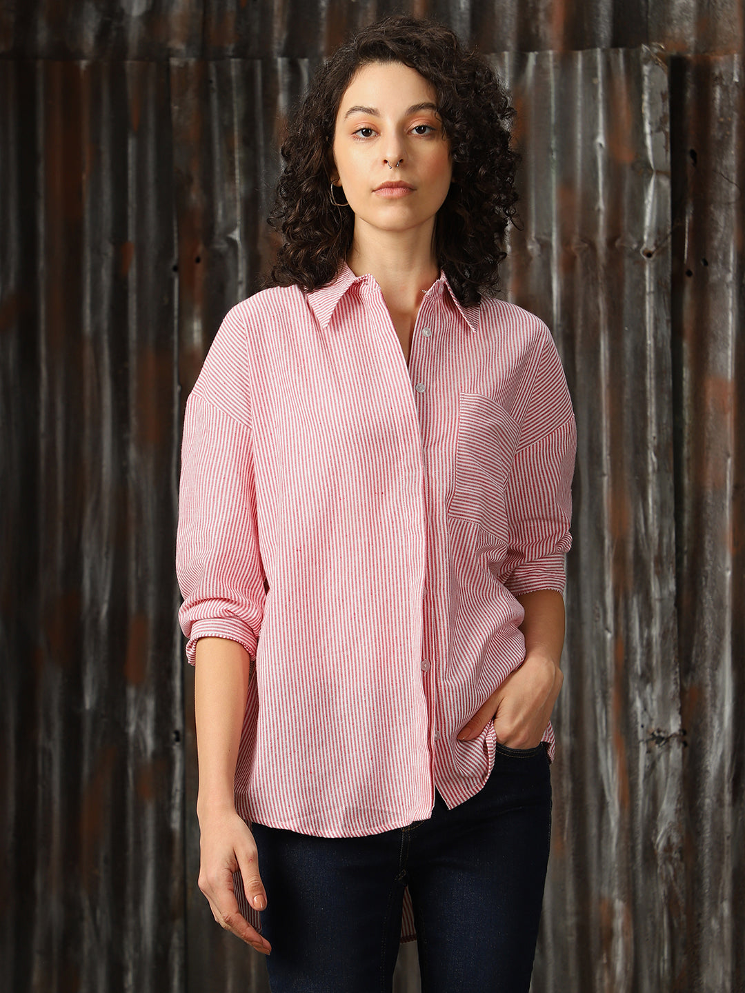 High Star Women Relaxed Opaque Casual Shirt