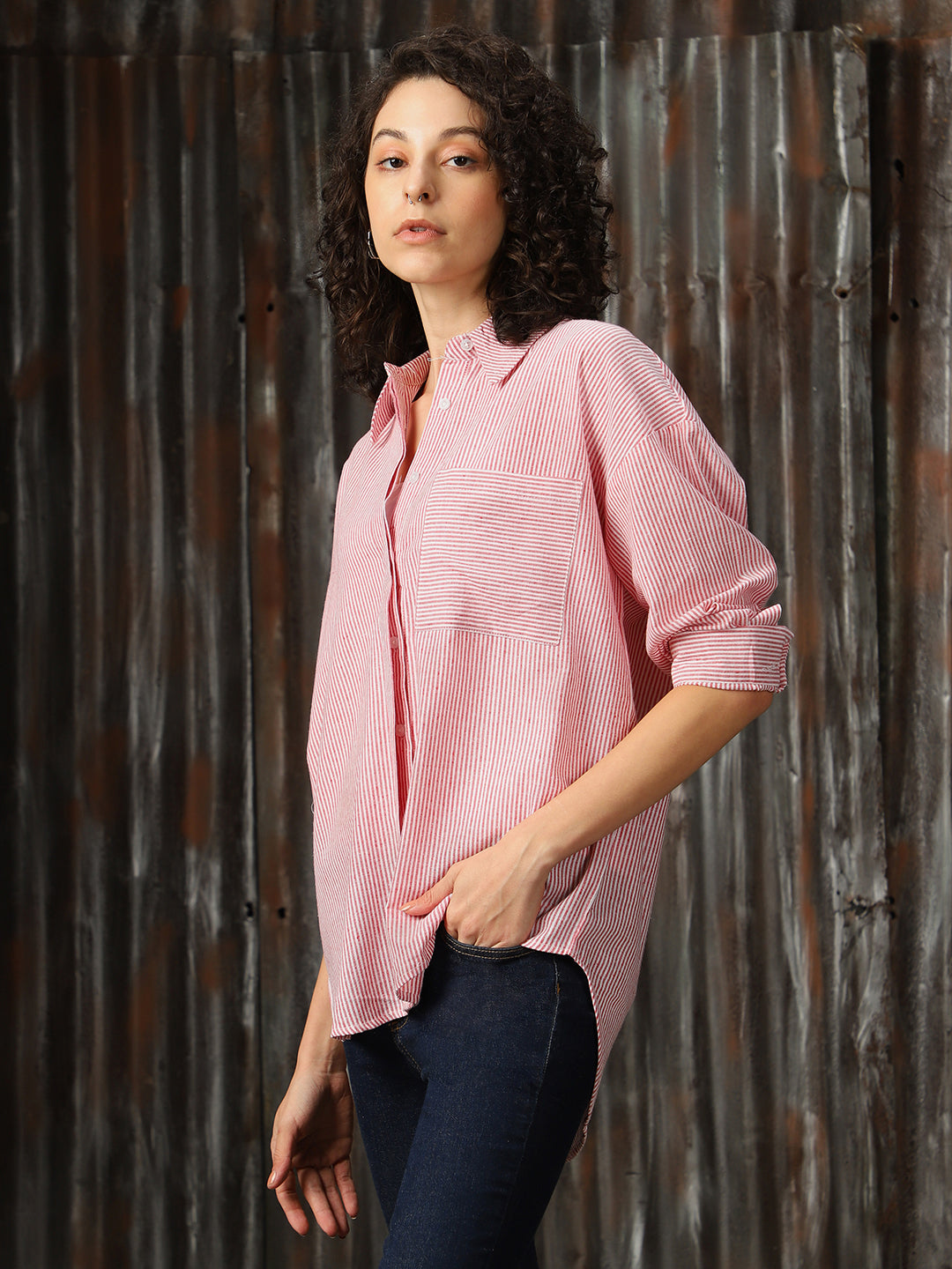 High Star Women Relaxed Opaque Casual Shirt