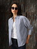 High Star Women Relaxed Opaque Striped Casual Shirt