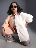 Plus Size Classic Colourblocked Spread Collar Cotton Oversized Casual Shirt