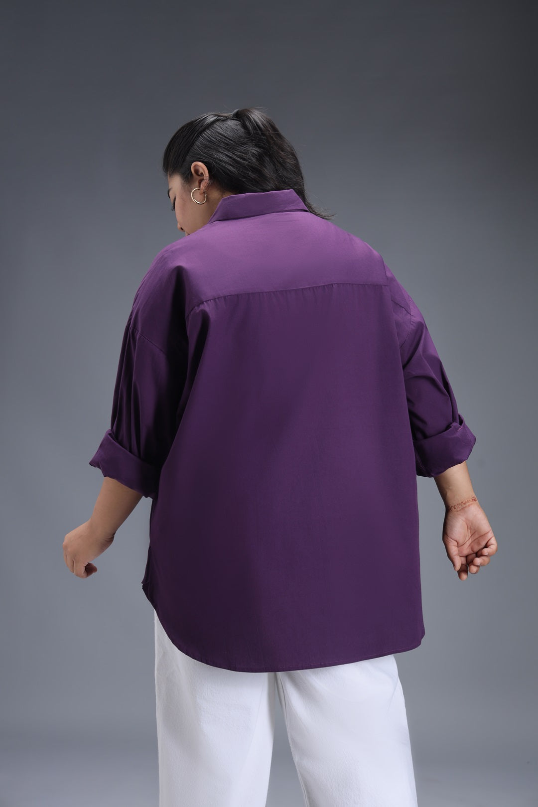 Plus Size Classic Spread Collar Curved Cotton Oversized Casual Shirt