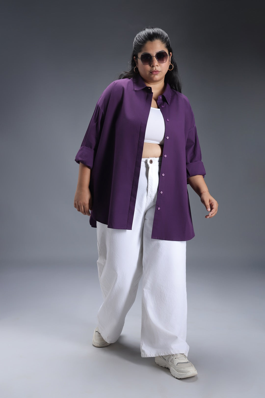 Plus Size Classic Spread Collar Curved Cotton Oversized Casual Shirt