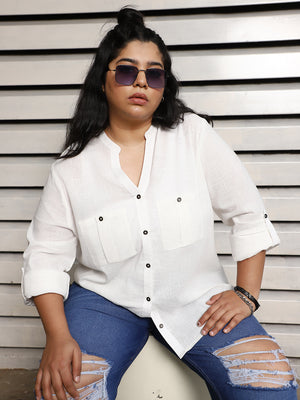 Plus Size Plus Size Regular Fit Casual Cotton Casual Shirt