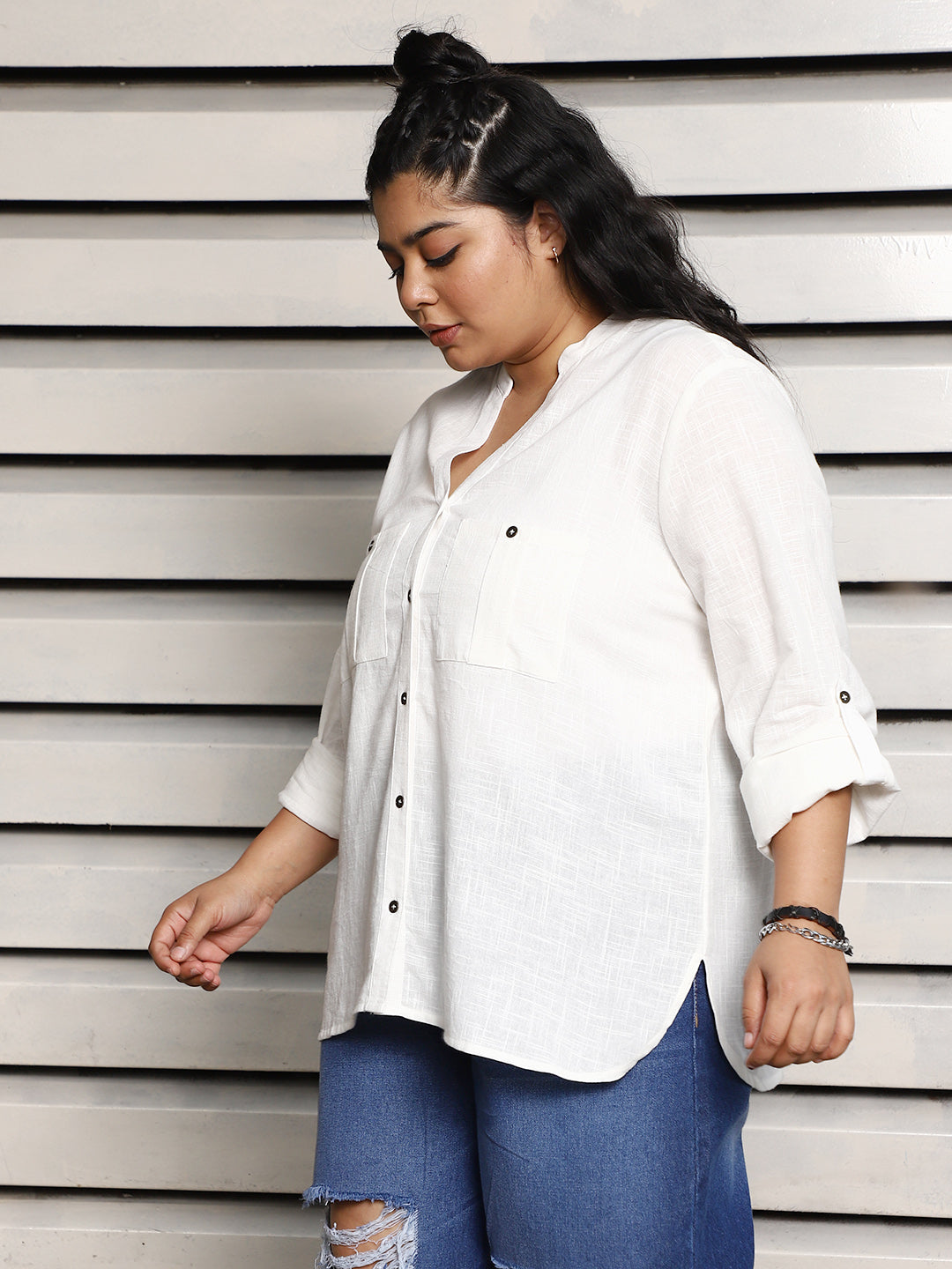 Plus Size Plus Size Regular Fit Casual Cotton Casual Shirt