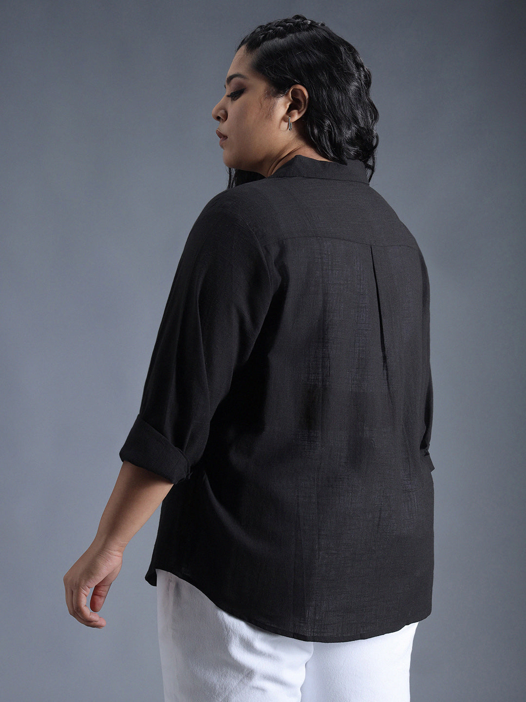 Plus Size Classic Spread Collar Curved Cotton Oversized Casual Shirt