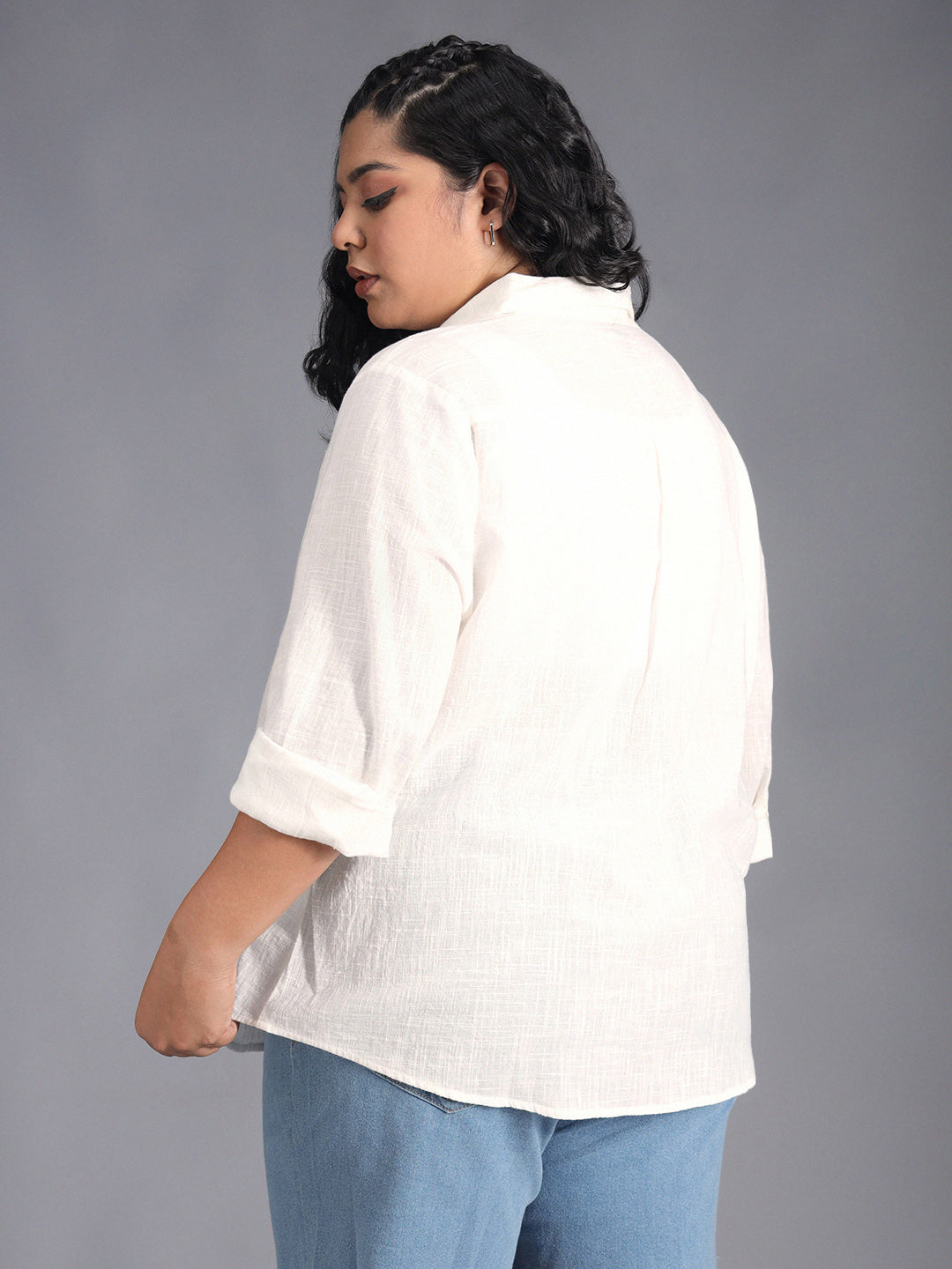 Plus Size Classic Spread Collar Curved Cotton Oversized Casual Shirt