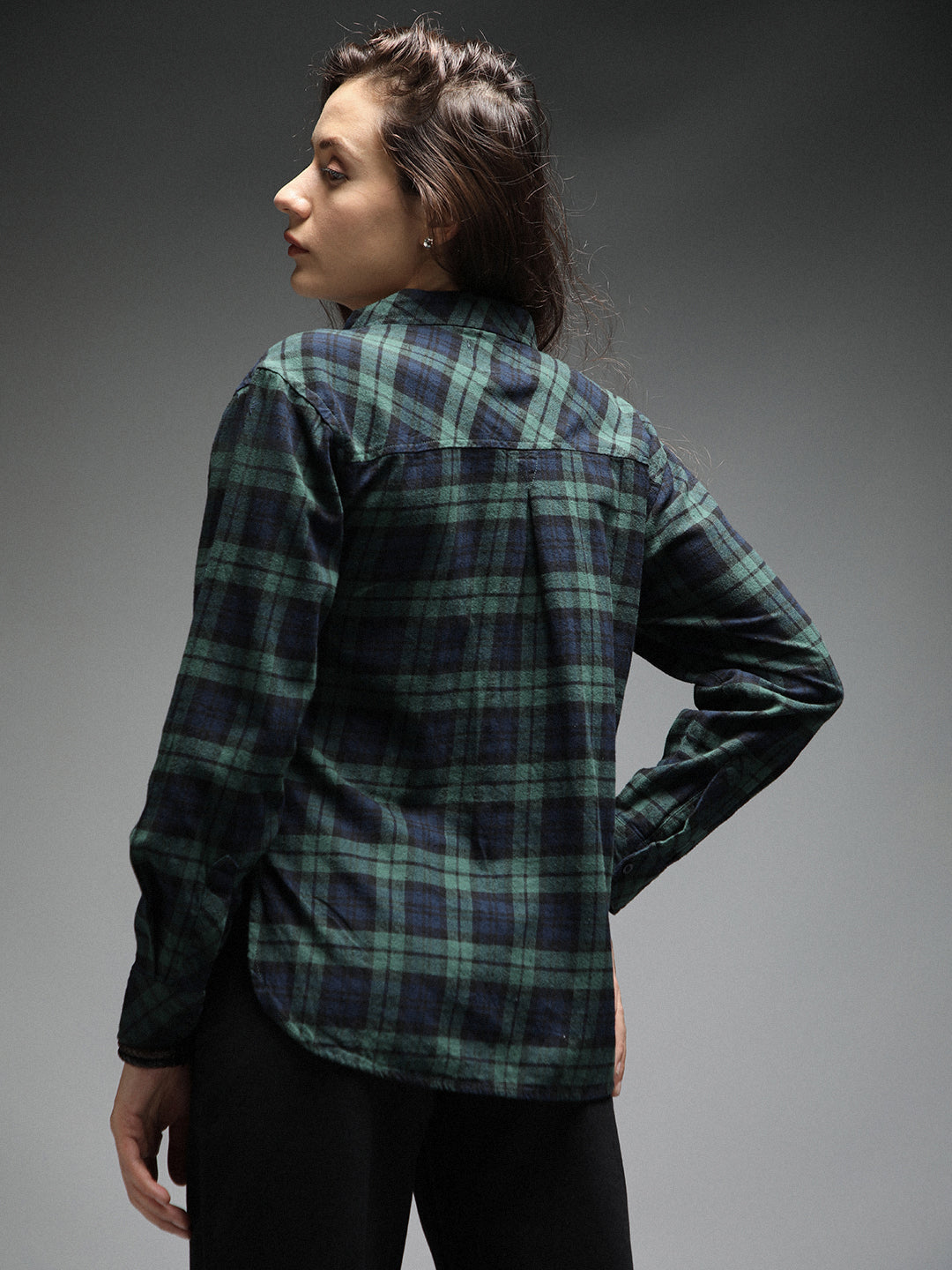 Standard Tartan Checks Spread Collar Long Sleeves Cotton Casual Shirt