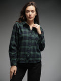 Standard Tartan Checks Spread Collar Long Sleeves Cotton Casual Shirt