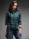 Standard Tartan Checks Spread Collar Long Sleeves Cotton Casual Shirt