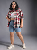 Plus Size Classic Checked Spread Collar Curved Cotton Oversized Casual Shirt