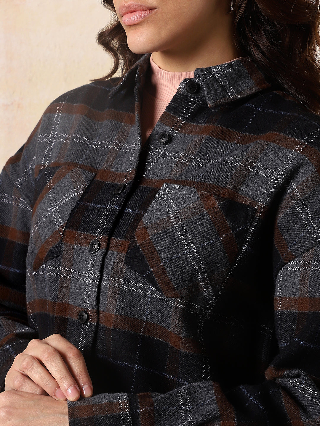 High Star Women Checked Oversized Spread Collar Fullsleeve Shirts